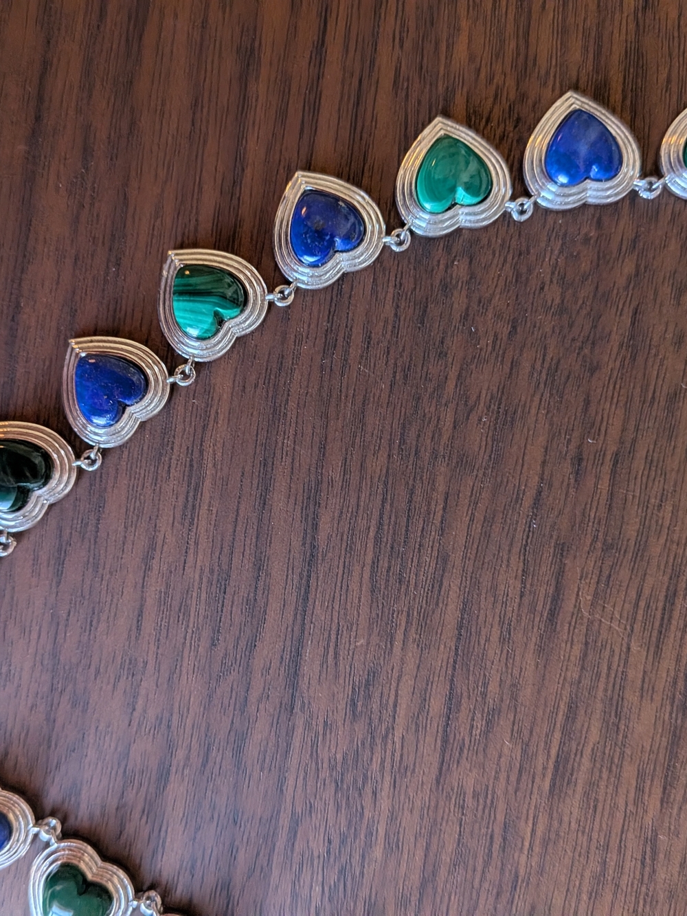 Sterling Silver 925 Heart Necklace with Lapis Lazuli And Malachite - Like New! - Picture 4 of 5